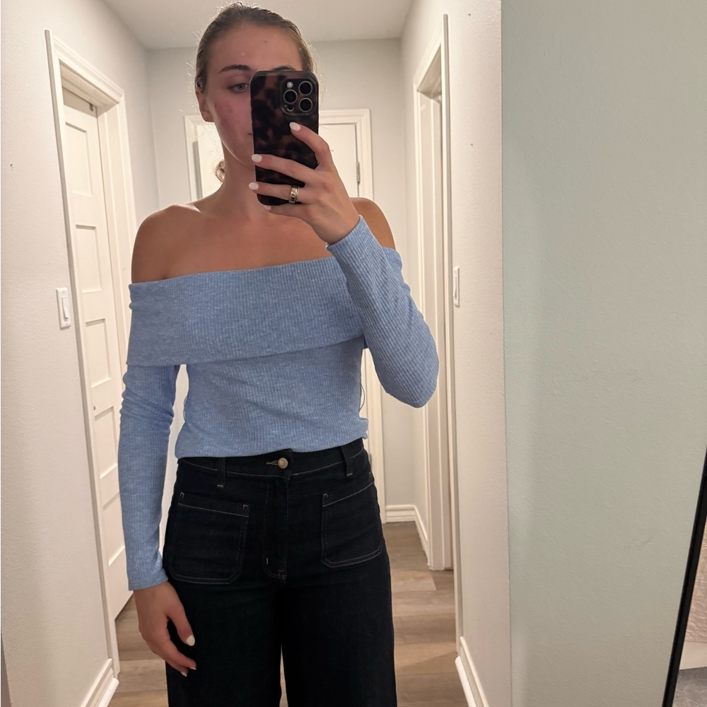 Lovers + Friends Sky Blue Ribbed Knit Top